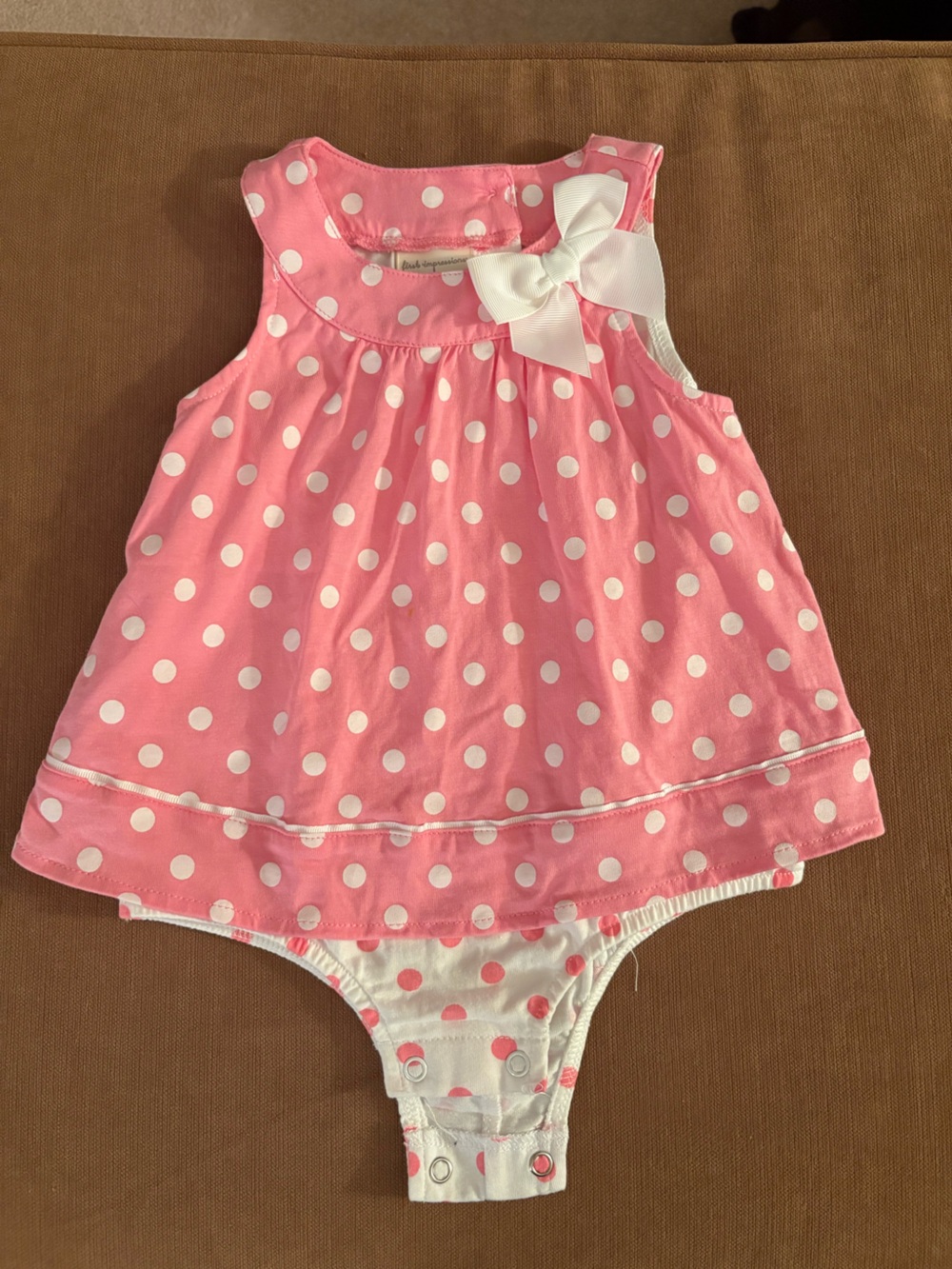 Girls Pink Polka Dot One-Piece Dress with White Bow